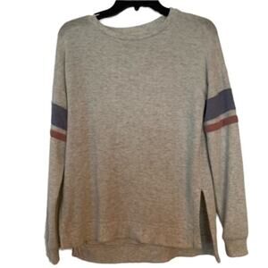 Pinouf XS Gray Stripe Sleeve Lightweight Knit Pullover Sweater